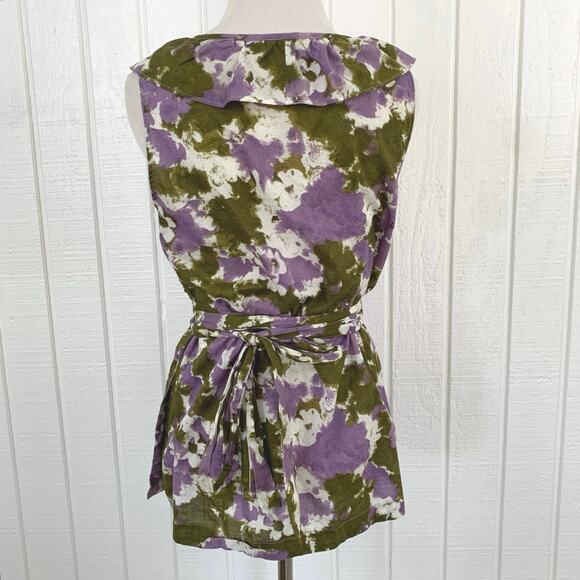 Loft Women Floral Ruffle Sleeveless Wrap Blouse Top Purple Spring Purple Small - Picture 4 of 5